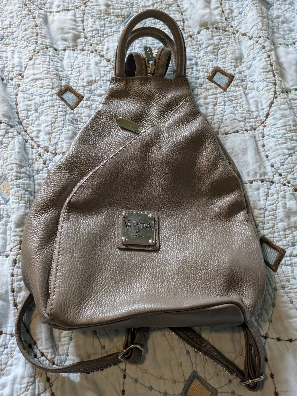 Valentina Leather Backpack In Gray. Very Good Condition.